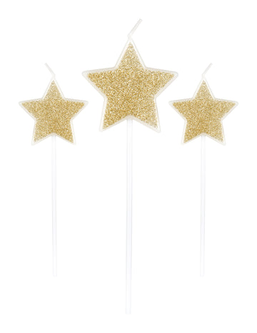 3 sviečky na hviezdach Glitter Stars Champagne 11 cm