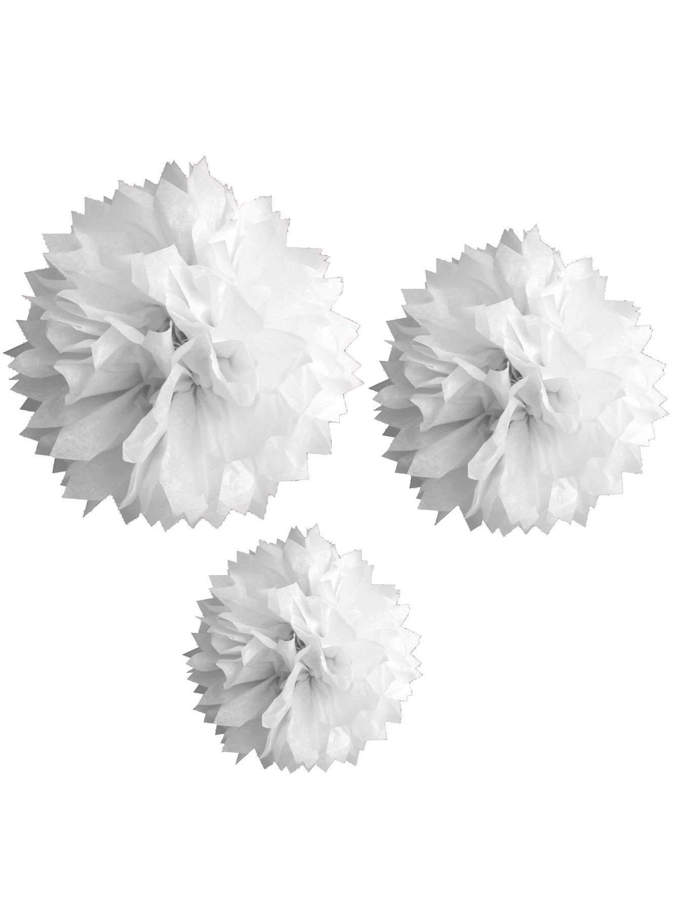 3 biely papier Pompoms 20, 30 a 40 cm