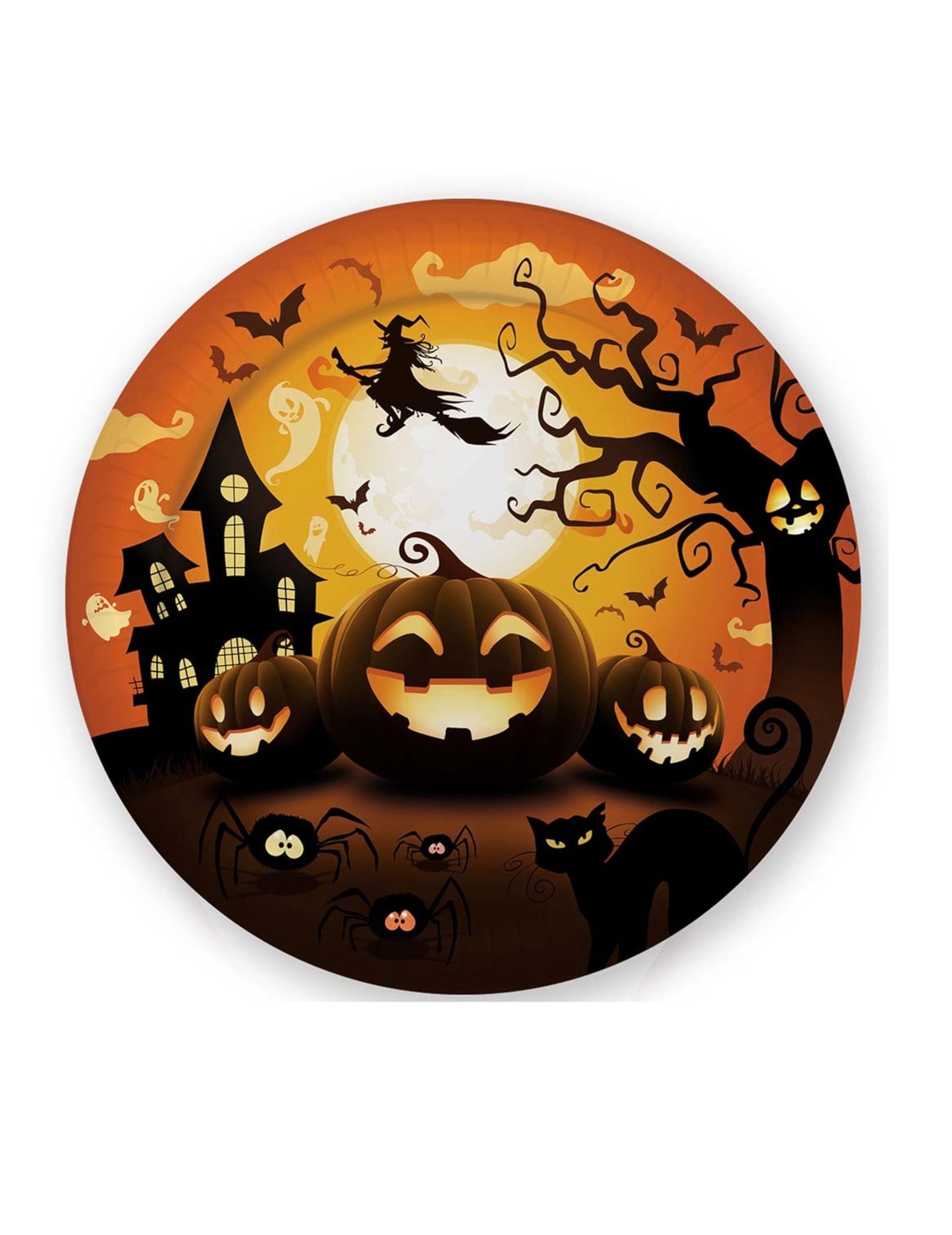 6 Halloween Pumpkin Cartboard Plates 23 cm