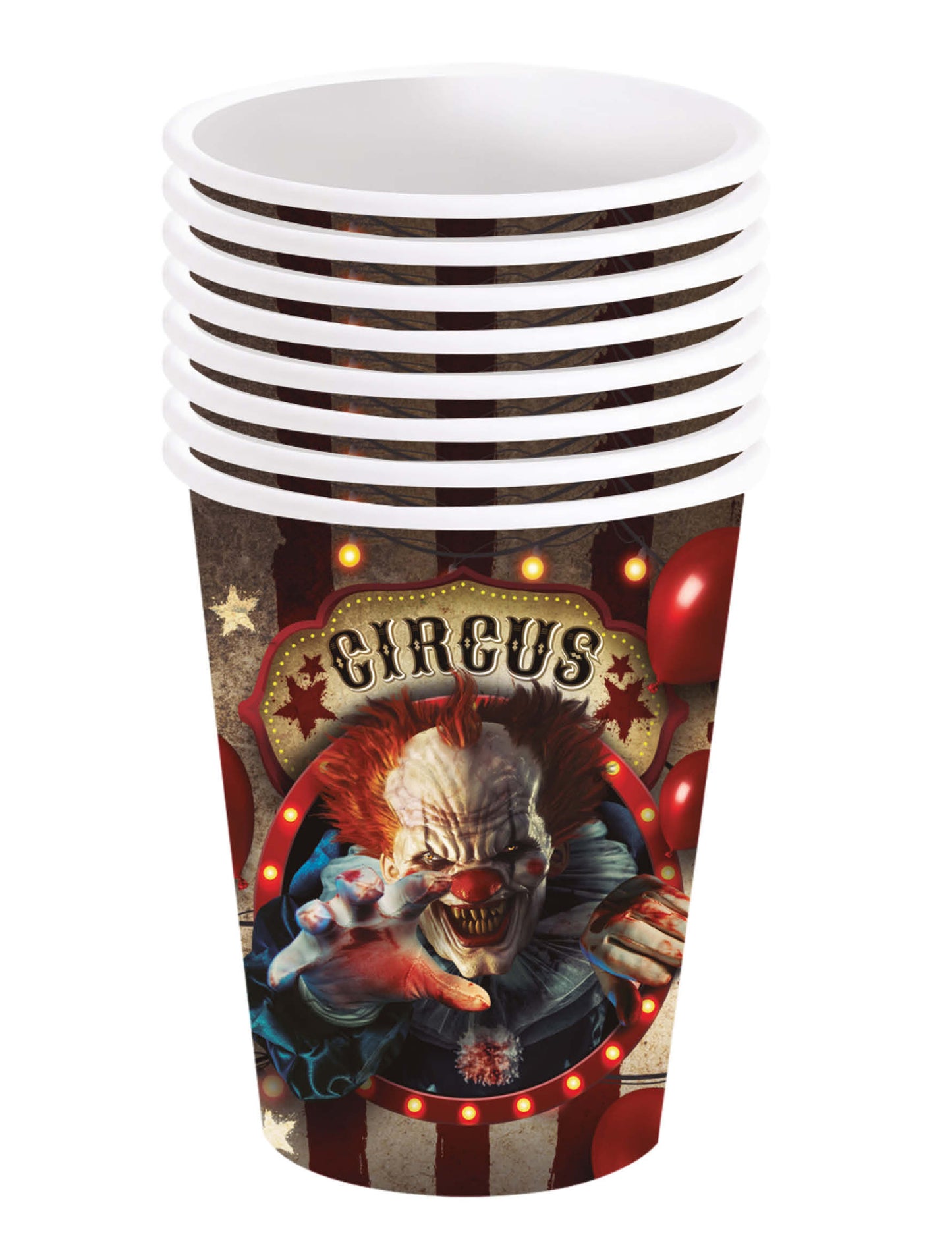 6 Halloween Clown Cartboard Cups 240 ml