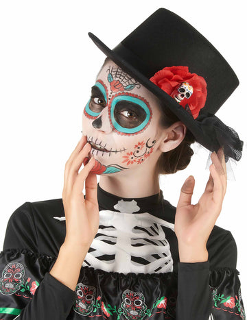 Čierna -klobúk lebka lebka Dia de los Muertos dospelých