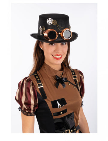 Horná čiapka Steampunk v plsti s okuliarmi pre dospelých