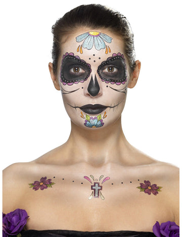 Make -up modré kvety žena Dia de los Muertos