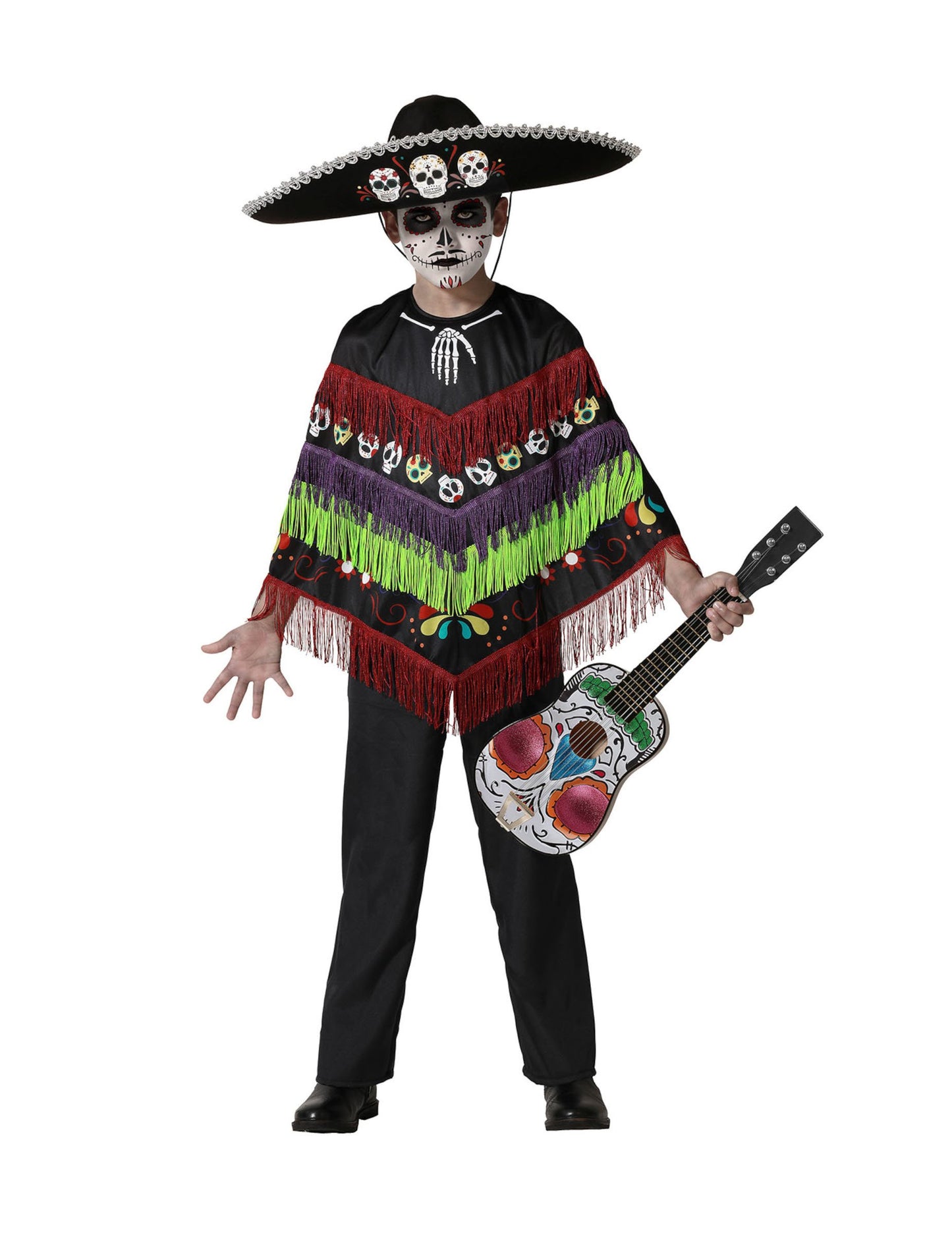 Poncho Skeleton Masguise Dia de los Muertos dieťa