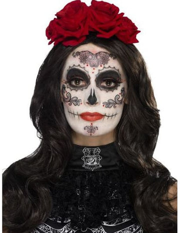 Glamour make -up sada s falošnými riasami a šperkami Dia de los Muertos