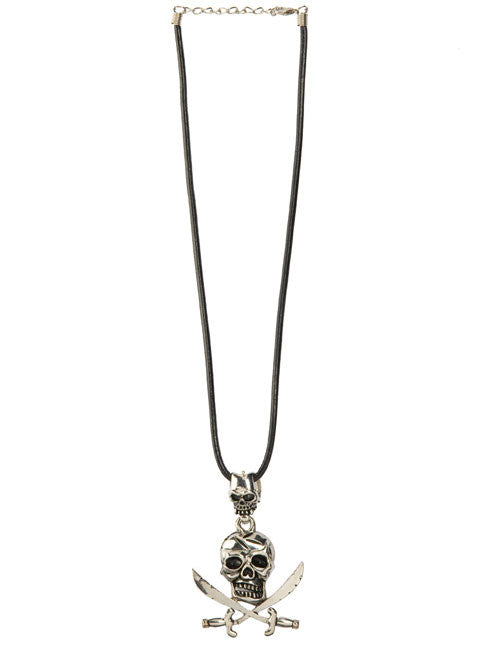 Collier crâne pirate noir argenté