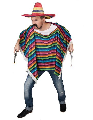 Viacfarebný mexický poncho s dospelými strapcami