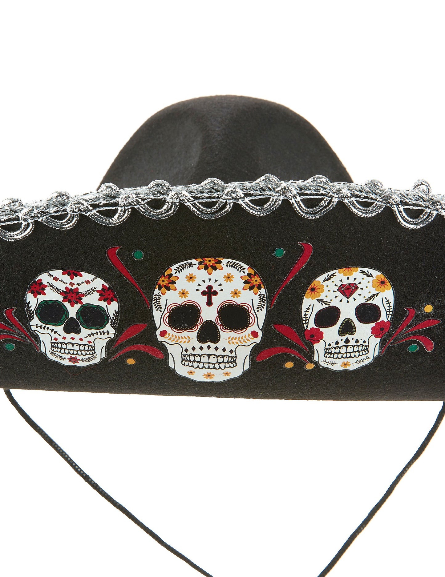 Black Sombrero Dia de los Muertos dospelých strieborných povrchov