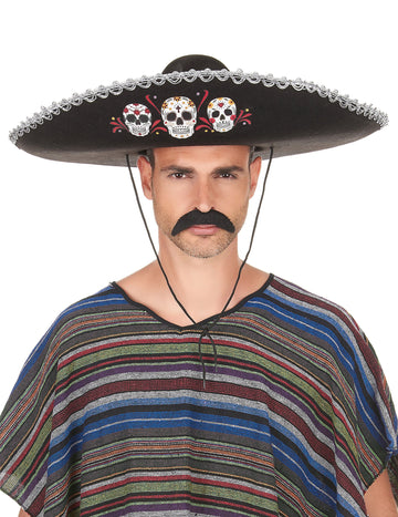 Black Sombrero Dia de los Muertos dospelých strieborných povrchov