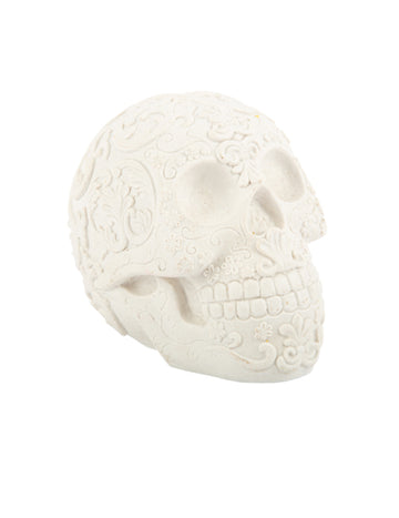 Biela hlava smrti s reliéfom Calaveras 14 cm